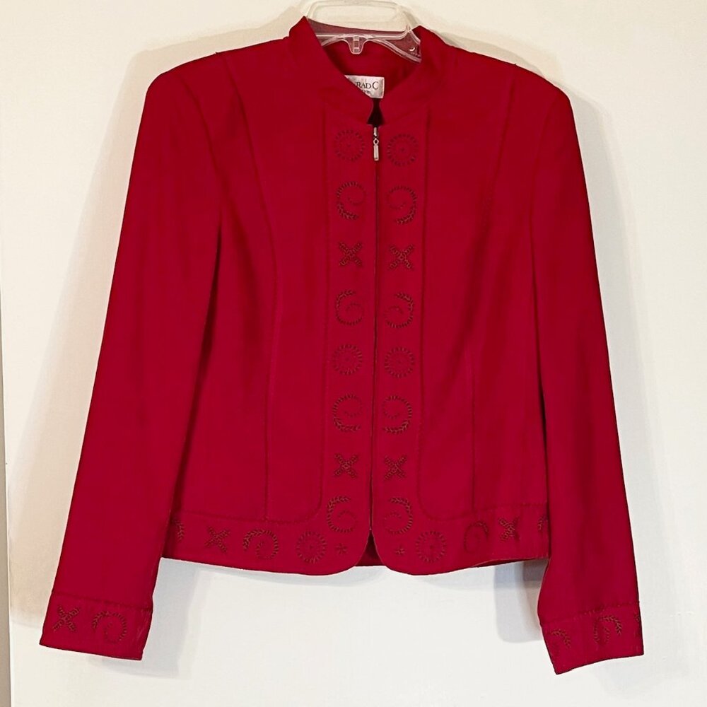 Conrad C Collection Womens Size 10 Red Faux Suede Full Zip Long Sleeve Jacket